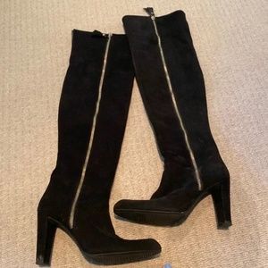 Stuart Weizman  over the knee black suede boots. Size 7.5 with gold zipper.